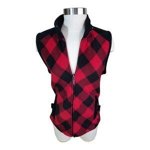 Keren Hart Vest Women Sz Lg Red Black Plaid Fleece Full Zipper Pockets Christmas
